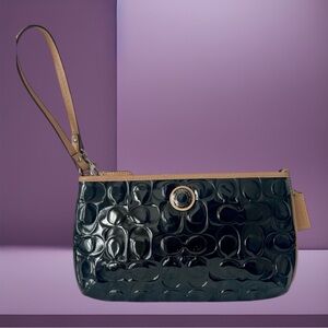 Coach Signature Embossed Large Wristlet, Black and Tan